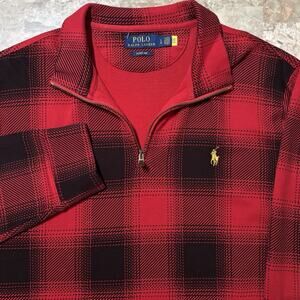 Polo Ralph Lauren Quarter Zip Sweater Mens Large Red Buffalo Check Estate Rib